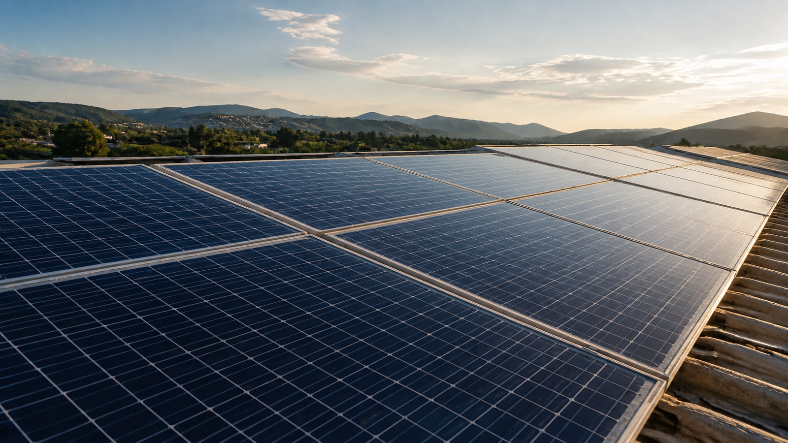 Imagem ilustrativa de módulos solares com a superfície limpa
